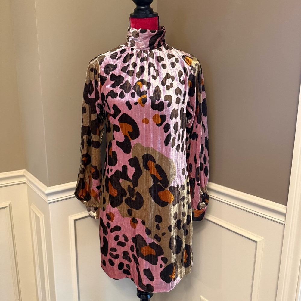 Anthropologie Layla Leopard Velvet Mini Dress